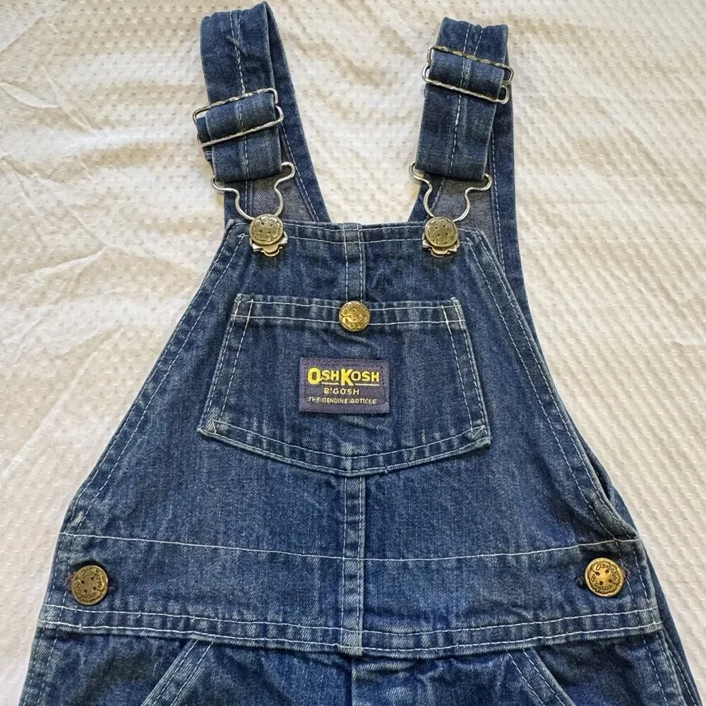 Vintage 80s 90s OshKosh B’gosh Overalls Kids Size 4 USA Union Made USA Denim